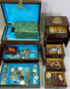 CHINESE METAL MOUNTED HARDWOOD JEWELLERY CASES (2) and contents to include Chinese necklaces in