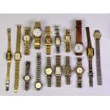 LADY'S GILT METAL, TWO TONE & OTHER WATCH COLLECTION - 16 pieces sporting various brand names,