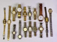 LADY'S GILT METAL, TWO TONE & OTHER WATCH COLLECTION - 16 pieces sporting various brand names,