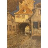 FRITZ BECKERT print - lady and geese on a cobbled street, 40 x 29cms and an assortment of wool