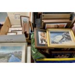 WATERCOLOURS & PRINTS - a large quantity, framed and glazed, ETC (within 4 boxes)