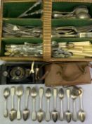 VINTAGE CUTLERY BASKET & CONTENTS and a No 2A folding autographic brownie bellows camera with