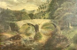 E J PARKER oil on canvas - labelled and titled verso 'Newbiggin Bridge', signed and dated 1864, 37 x