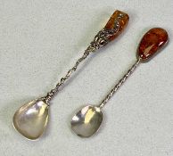 925 STAMPED & AMBER MOUNTED SPOONS (2) - one fashioned with a coiled stem to an openwork twisted