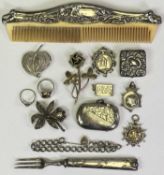 VICTORIAN, EDWARDIAN & LATER SILVER ITEMS including a silver vesta case engraved 'Xmas 1906',