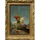 OIL ON WOODEN PANEL - a 19th century Greek icon of St George and the dragon, framed, 26 x 19.5cms