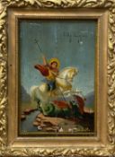 OIL ON WOODEN PANEL - a 19th century Greek icon of St George and the dragon, framed, 26 x 19.5cms