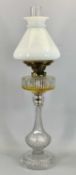 VICTORIAN CUT GLASS OIL LAMP - Stonier twin burner, conical opaque white glass shade, 73cms H