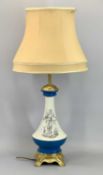 VICTORIAN PORCELAIN TABLE LAMP - glazed, turquoise and cream, decorated with classical figures