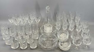 SUITE OF DRINKING GLASSES & TABLEWARE - cut and engraved floral decoration including decanter,