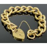 9CT GOLD CHUNKY HOLLOW LINK BRACELET - with padlock clasp and safety chain, stamped '9-375',