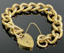 9CT GOLD CHUNKY HOLLOW LINK BRACELET - with padlock clasp and safety chain, stamped '9-375',