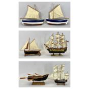 SCALE MODEL SAILING BOATS (2) - of wooden construction, hulls painted blue, cream and red, with