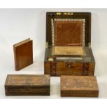 WALNUT WRITING BOX, late 19th century, inlaid with marquetry bands and with fitted interior, 15.5cms