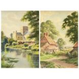 E RICHARDS circa 1900, watercolours, a pair - 'Glebe Farm, Surrey' and 'St Cross, Winchester',