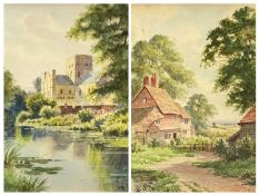 E RICHARDS circa 1900, watercolours, a pair - 'Glebe Farm, Surrey' and 'St Cross, Winchester',