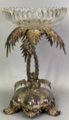 SILVER PLATED TABLE CENTREPIECE - having a rococo base on three scrolled feet and crossed palm trees