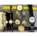 VINTAGE & LATER WRISTWATCHES (7) to include a 9ct gold herringbone bracelet Rotary wristwatch, 14.