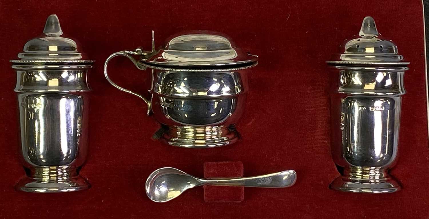 CASED SHEFFIELD SILVER CONDIMENT SET and two Birmingham hallmarked dressing table brushes, the set - Image 2 of 3