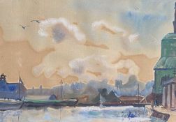 JEAN ALEXANDER (British 1911 - 1994) watercolour - 'Ipswich Docks 1977', signed in pencil, 25 x
