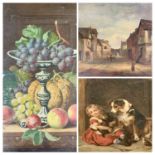 C T BALE oil on canvas - Still Life Fruit, 44 x 34cms, a Pears type print - girl with Collie and