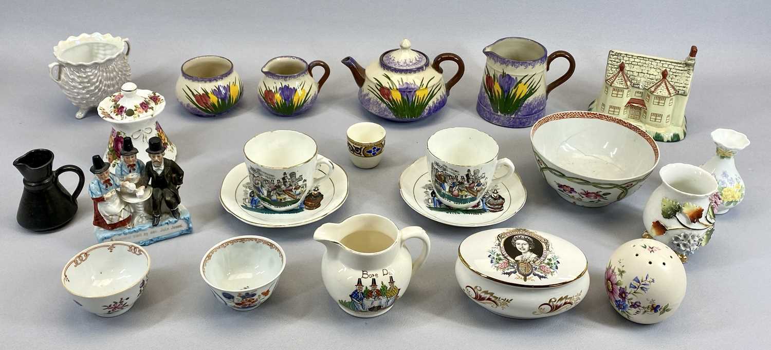 A LONGPARK TORQUAY EARTHENWARE 4 PIECE TEA SERVICE - painted with crocus, teapot 11cms H, china - Image 2 of 7