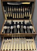 VINERS LTD WALNUT & OAK CASED TABLE CANTEEN OF EPNS CUTLERY - 69 pieces, along with a further