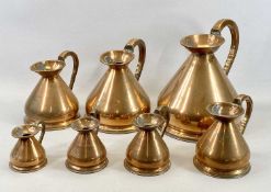 VICTORIAN COPPER MEASURES - graduated set of seven, one gallon to half gill, with pewter proof