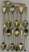 GEORGIAN SILVER TEASPOONS (13) - all having late 18th-early 19th century dates, 1796 the earliest,