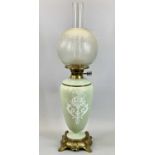 VICTORIAN CERAMIC OIL LAMP - Pate sur Pate type decoration of classical figure and flowers, gilded