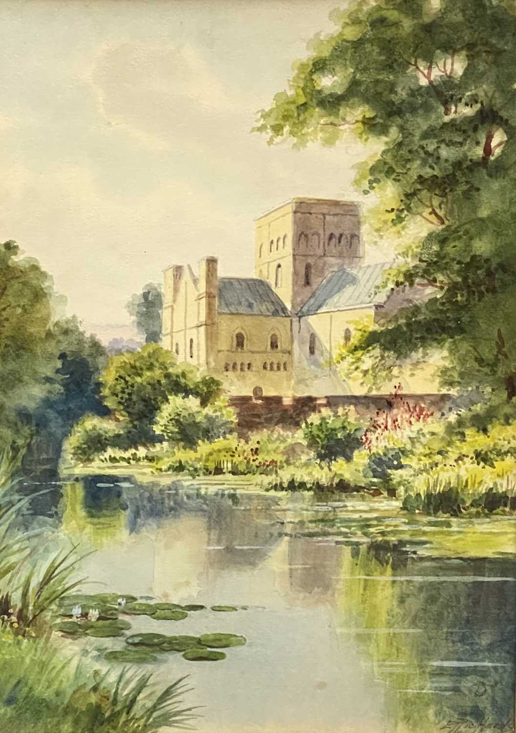 E RICHARDS circa 1900, watercolours, a pair - 'Glebe Farm, Surrey' and 'St Cross, Winchester', - Image 3 of 3