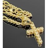 9CT GOLD PASTE SET PENDANT CROSS - on a 9ct gold fetter link necklace, 31.5cms overall L, 19.5grms