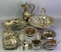 SILVER PLATED TABLEWARE - a good mixed quantity to include a swing handle bread basket, galleried