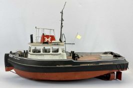 SCALE MODEL BOAT - 'Afon Wen' Beaumaris, 'Holyhead Towing', the hull painted black and red, 55cms H,