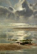 GEORGE COCKRAM watercolour - inscribed 'Moonlight on the Foreshore, Rhosneigr, George Cockram R I,