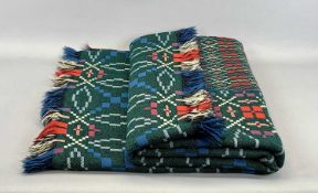 WELSH WOOLLEN BLANKET - double sided geometric pattern in green, blue, purple and red, fringed to