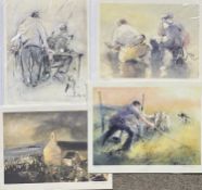 WILLIAM SELWYN limited edition colour prints (4) - (129/500) - fishermen at sunset, 32 x 38.5cms, (