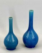 JAPANESE BOTTLE VASE - turquoise glazed, 22cms H and another smaller 19cms H