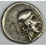 ECHINOS ANCIENT GREEK SILVER STATER CIRCA 330 BC - Pegasus flying left, Athena facing right in