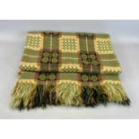 WELSH WOOLLEN BLANKET - double sided in green, black and white, fringed to two ends, 224 x 140cms