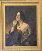 UNSIGNED LARGE VICTORIAN OIL ON CANVAS - portrait of a seated lady, 90 x 70cms