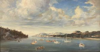 LOUIS JENNINGS (1919 - 2018) oil on canvas - boats in Conwy Estuary, Deganwy and Llandudno to the