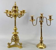 FRENCH GILDED BRONZE 5 BRANCH CANDELABRA - mid 19th century, scrolled arms, fluted column with