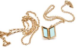 TWO FINE 9CT GOLD CHAINS, one with 9ct gold rectangular locket, 8.3gms gross (2) Provenance: private