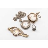 ASSORTED JEWELLERY & WATCHES comprising carved cameo brooch, 9ct gold ladies wristwatch, silver