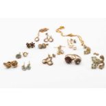 ASSORTED JEWELLERY comprising five pairs of 9ct gold earrings set with pearls opals emeralds etc,