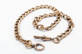 9 CT GOLD CURBLINK ALBERT CHAIN, lobster claw clasp, stamped '375', 38cm long, wt. 31.18g approx.