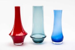 RIIHIMAEN LASI OY STUDIO GLASS, comprising red flared base bottle vase, 27.5, dark green/grey flared