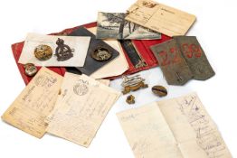 ASSORTED MILITARIA comprising tin of cap badges relating to Royal Welsh Fusiliers, Egypt SWB,