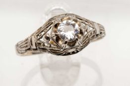 14K WHITE GOLD DIAMOND SOLITAIRE RING, the round brilliant cut stone measuring 0.33ct approx.,